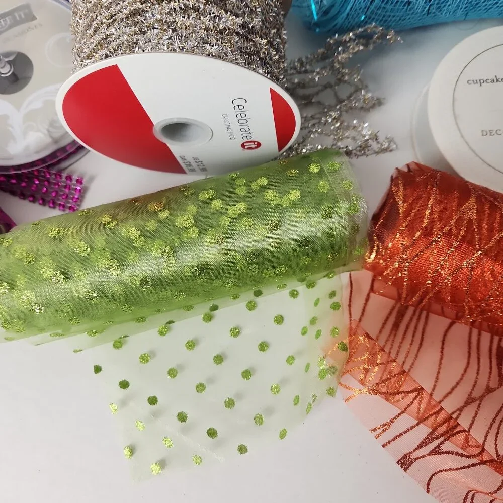 Set crafting supplies metallic deco mesh ribbons for wreath holiday decor lot